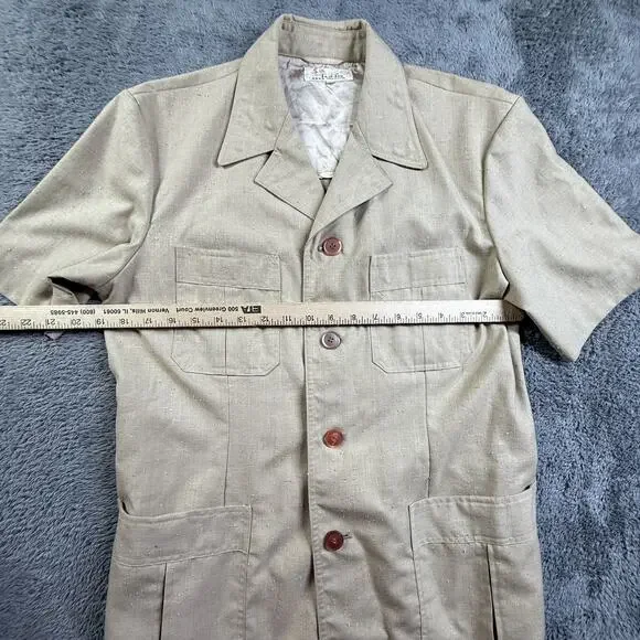 Vintage East Sea Safari Shirt Jacket Mens L Tan Slub Weave 4 Pocket Button Up - Picture 4 of 5
